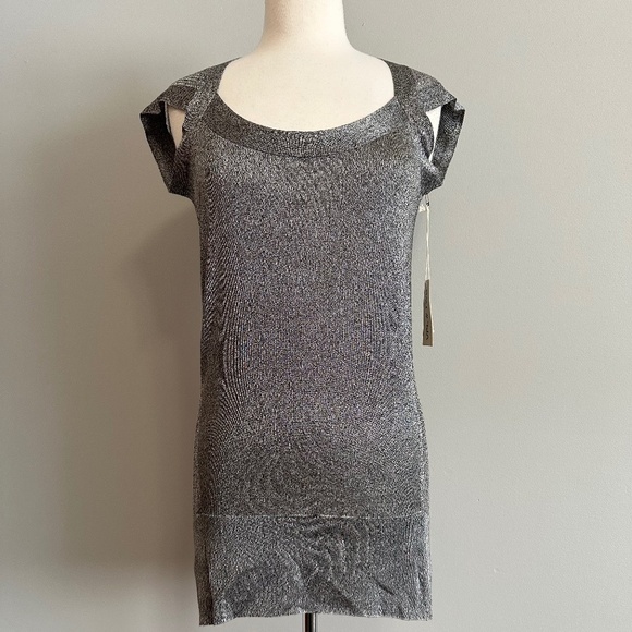 Tops - VPL Two Silver Open Shimmery Dress Open Knit Blouse Tunic Sweater Women's S NWT